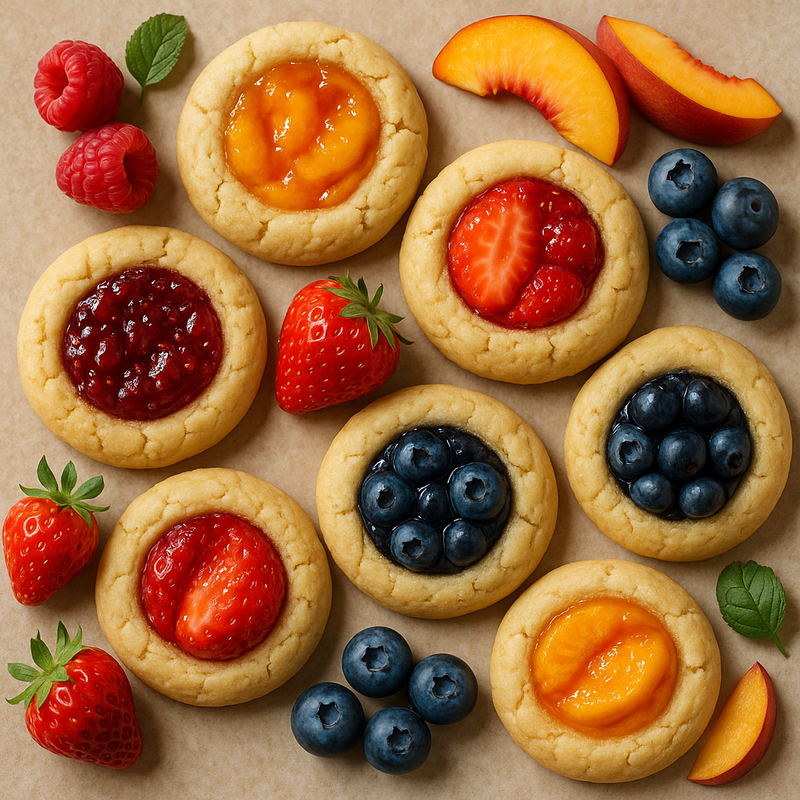 Cookies with fruit and jam fillings on a brown background